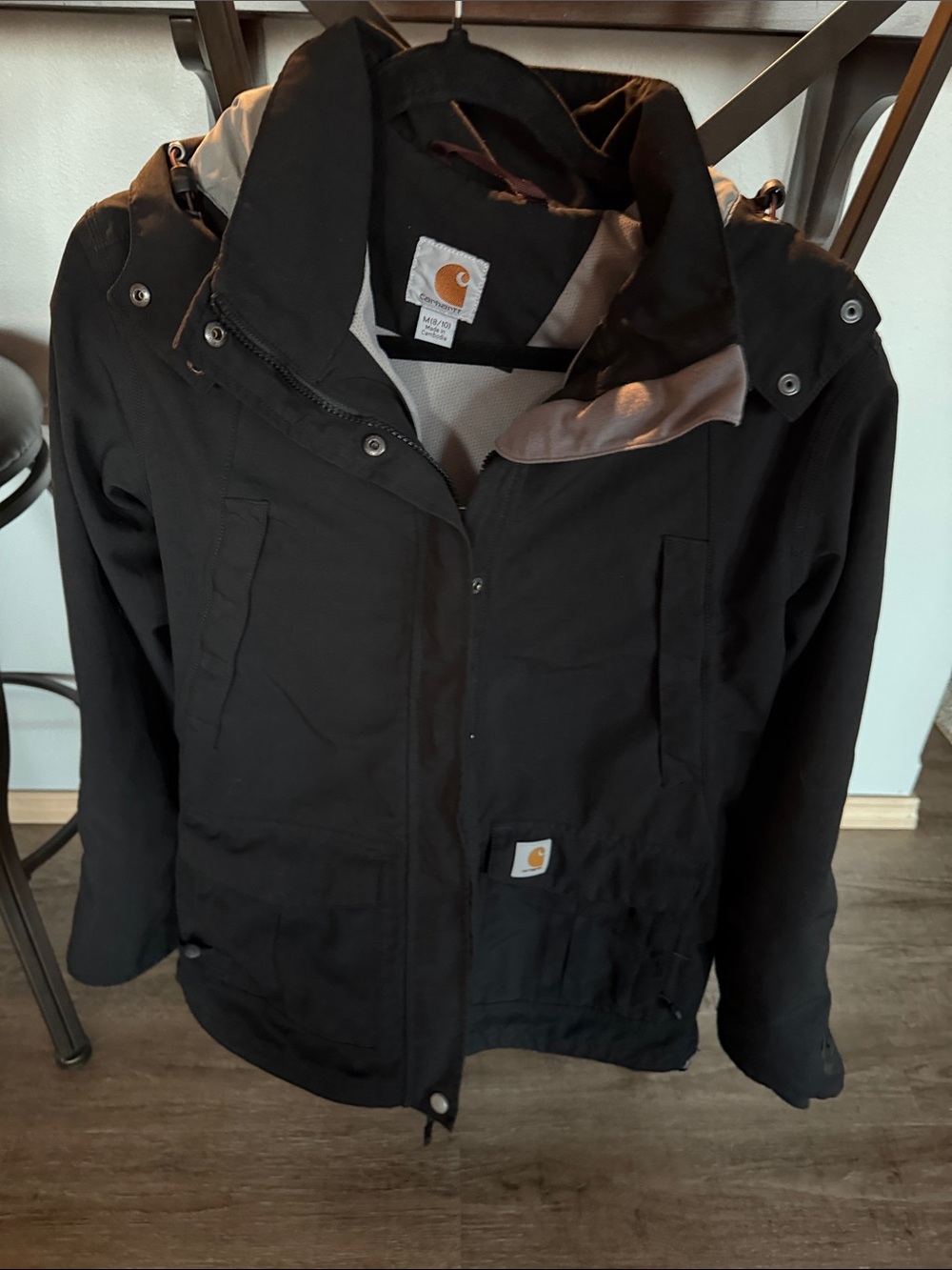 Carhartt Women's Black Hooded Utility Jacket with Gray Lining